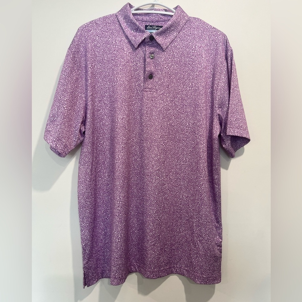 Ben Hogan Purple Floral Print Men’s Polo Golf Shirt preppy